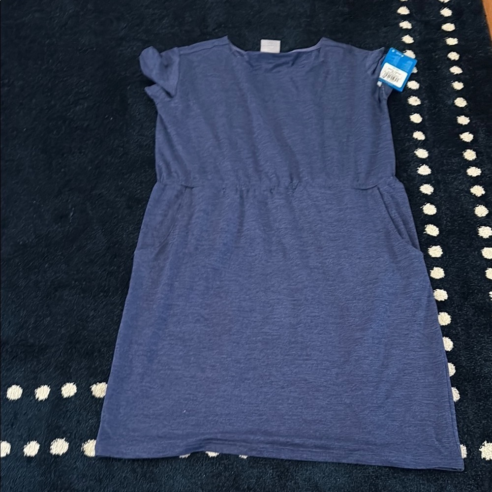 Columbia Blue and Purple Midi Cap Sleeve Dress